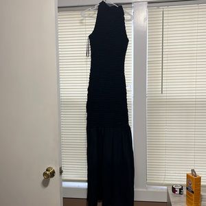 STAUD black Kiera smocked stretch cotton-poplin maxi dress